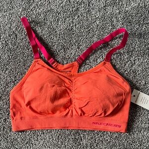 Skechers Women's Coral-Orange Sports Bra with Pink Straps